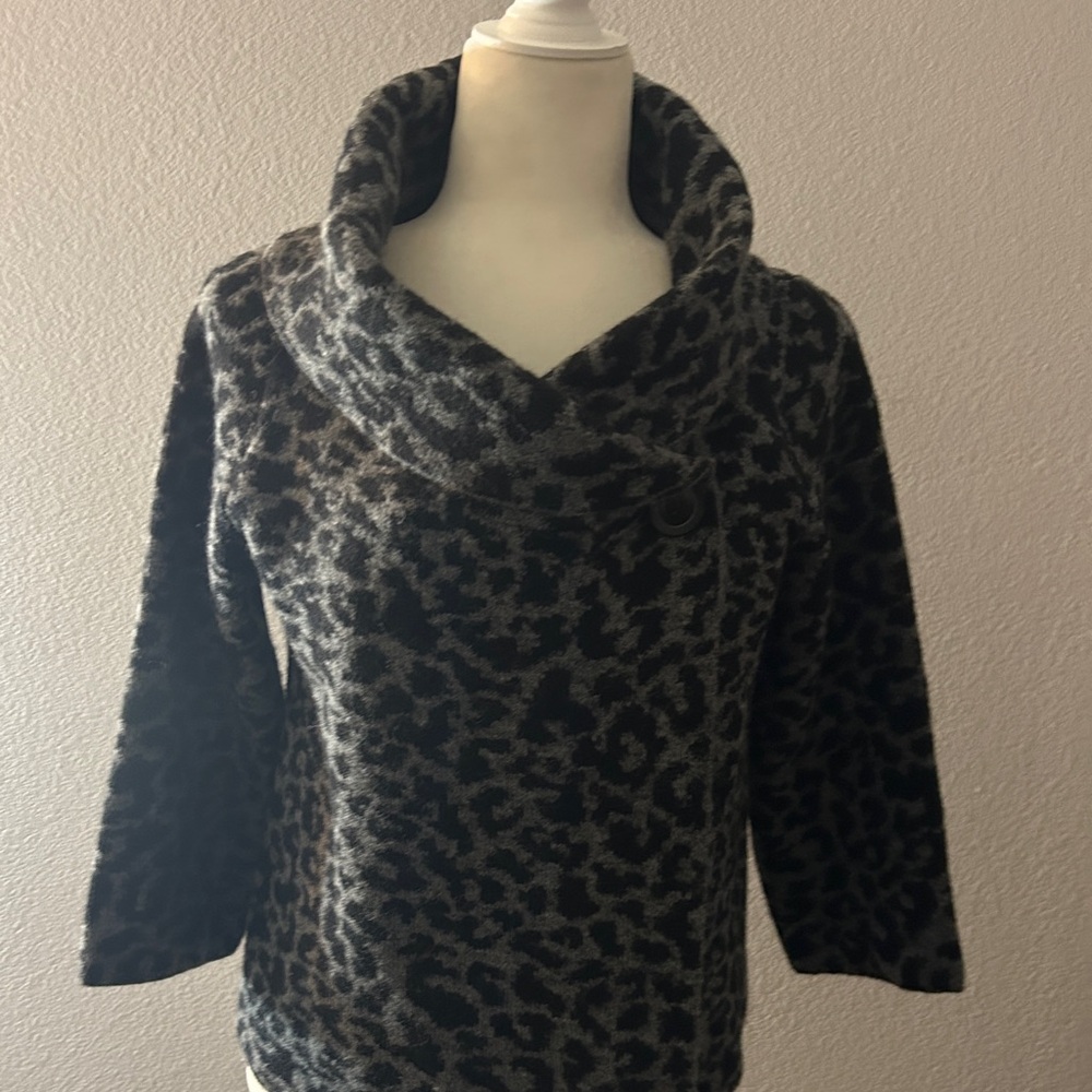 Cynthia Rowley Gray Leopard Cowl Neck Sweater
